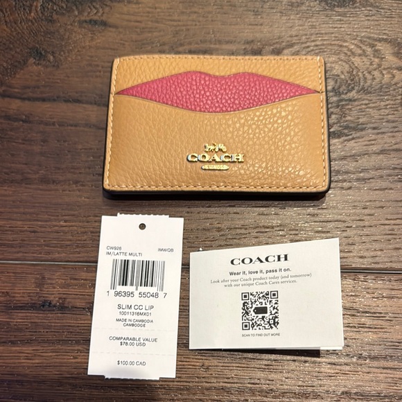 Coach Tan and Pink Lip Card Holder - Picture 3 of 5